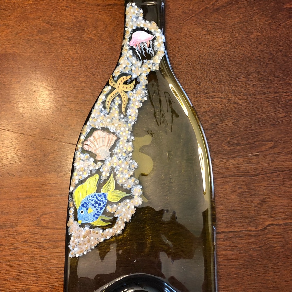 Hand painted wine bottle serving plate
